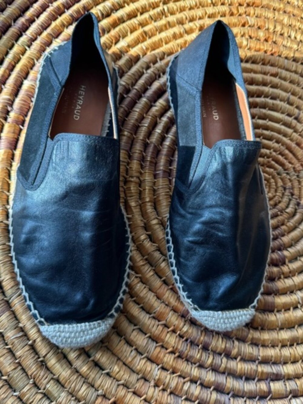 Heyraud made in Spain 9 Elegant Black Leather Espadrilles - Picture 2 of 7